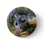 round_button - From an oil painting by Brenda Thour of a small group of zebras in their homeland, Africa. Photo reference from Dr. Thomas Trainer.: Sizes  Available colors: 0