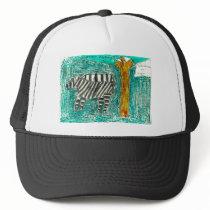 Zebras eating grass hat