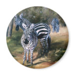 round_magnet - From an oil painting by Brenda Thour of a small group of zebras in their homeland, Africa. Photo reference from Dr. Thomas Trainer.: Sizes  Available colors: 0