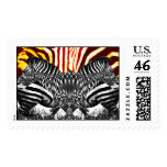 Zebras streaking on a stamp