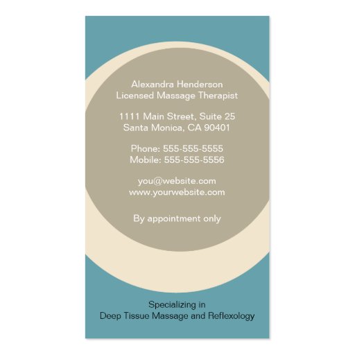 Zen Bamboo Massage Therapy Business Card - Blue (back side)
