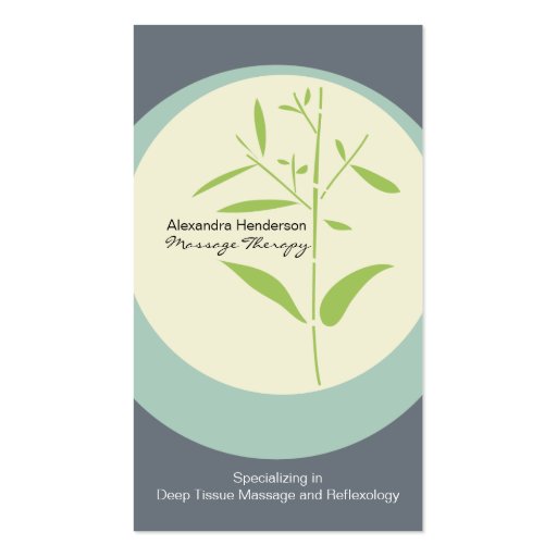 Zen Bamboo Massage Therapy Business Card - Gray (front side)