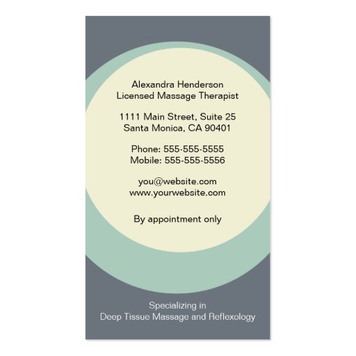 Zen Bamboo Massage Therapy Business Card - Gray (back side)