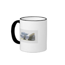 Zen Buddhist monks kneeling outside temple Mug