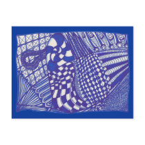 Zentangle blue white drawing, postcards