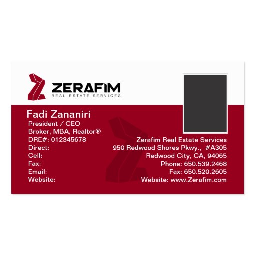 Zerafim Standard 2-Sided Business Card (w/Photo)