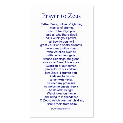 Zeus Prayer Card Business Cards