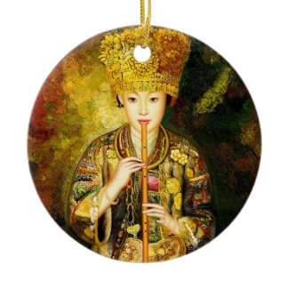 Zhangbo Hmong Culture Girl is Piping chinese lady Christmas Ornament