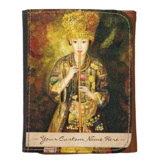Zhangbo Hmong Culture Girl is Piping chinese lady Trifold Wallet