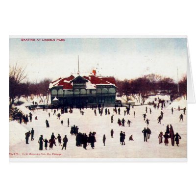 ZHR0030 1908 Vintage Skating at Lincoln Park, Chic Greeting Cards by markomundo