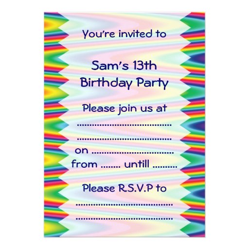 Zig Zag Rainbow Birthday Custom Invitation
