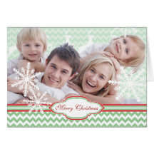 Zig Zag Retro Green Christmas Your Family Photo Card