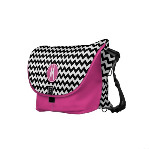 ZigZag Black White & Pink Monogram Messenger rickshawmessengerbag