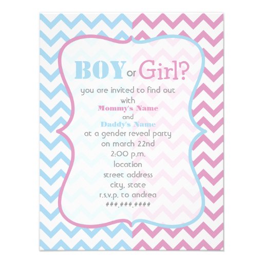 Zigzag Chevron Gender Reveal Party Invitation (front side)