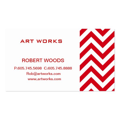 Zigzag Chevron Pattern in red color Business Card (front side)