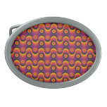Zigzag curved lines circles purple yellow 1970s oval belt buckle