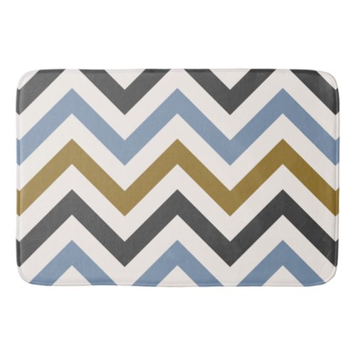 Zigzag Pattern Gold Grey & Blue on Cream Bath Mats