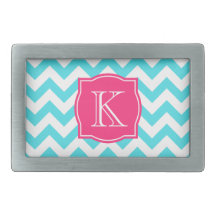 Zigzag Turquoise and Pink Custom Monogram Belt Buckles