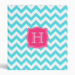 Zigzag Turquoise and Pink Custom Monogram 3 Ring Binders