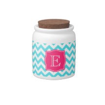 Zigzag Turquoise and Pink Custom Monogram Candy Jars