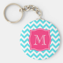 Zigzag Turquoise and Pink Custom Monogram Keychains