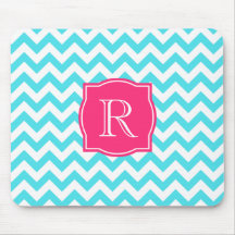 Zigzag Turquoise and Pink Custom Monogram Mouse Pads