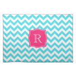 Zigzag Turquoise and Pink Custom Monogram Placemats