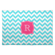 Zigzag Turquoise and Pink Custom Monogram Placemats