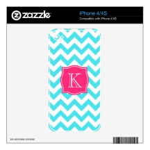 Zigzag Turquoise and Pink Custom Monogram iPhone 4S Skin