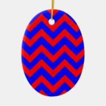 Zigzags rojos y azules ornamento para arbol de navidad