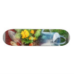 Zinnias and Watering Can Custom Skateboard