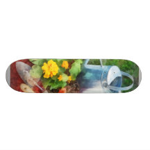 Zinnias and Watering Can Custom Skateboard