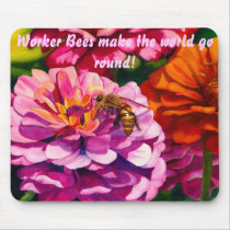 Zinnias with worker bee mousepads