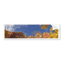 Zion National Park Tree With Yellow Leafs And Hill bumper stickers by lifesphere Zion National Park Tree With Yellow Leafs And Hill bumper stickers