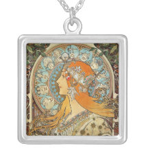 Zodiac by Alphonse Mucha Pendant