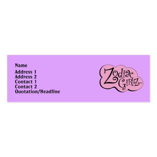 Zodiac Girlz Group Profile Card Business Cards (back side)