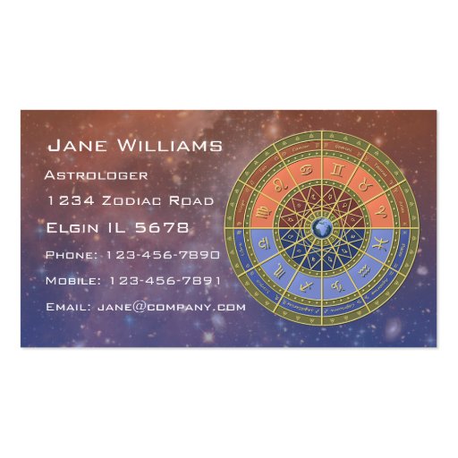 Zodiac Horoscope Business Cards (front side)