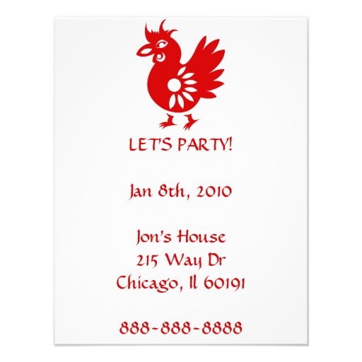 ZODIAC PAPERCUT ROOSTER ILLUSTRATION CUSTOM ANNOUNCEMENTS