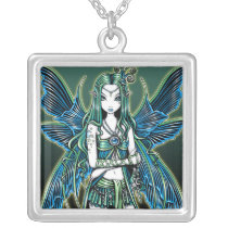 tabitha, grave, yard, angel, skull, flower, blue, gothic, fantasy, art, myka, jelina, mika, faeries, Necklace with custom graphic design