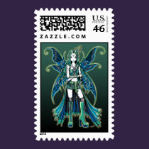 "Zoe" Green Celetial Star Fairy Art Postage stamps