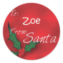 Zoe Personalized Holly Gift Tags From Santa stickers