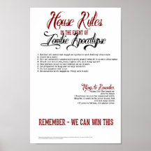 Zombie Apocalypse House Rules Print