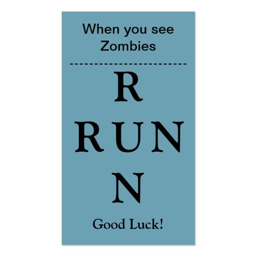Zombie Apocalypse Quick Tip Card Business Cards (back side)