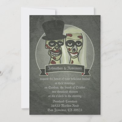 This Zombie Bride and Groom wedding invitations is great for a zombie themed