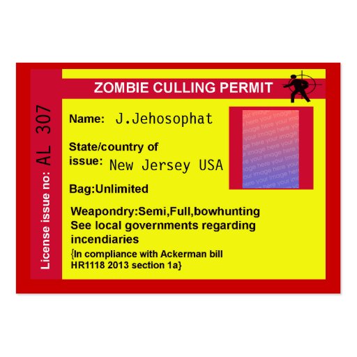 zombie culling permit business card