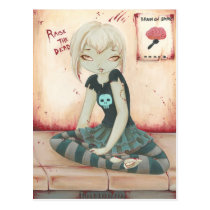 ZOMBIE GOTH girl brain sweet postcards