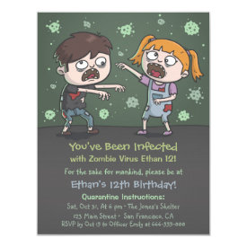 Zombie Kids Halloween Birthday Party Invitations