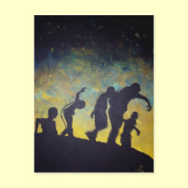 Zombie Procession silhouette horror art postcard postcards
