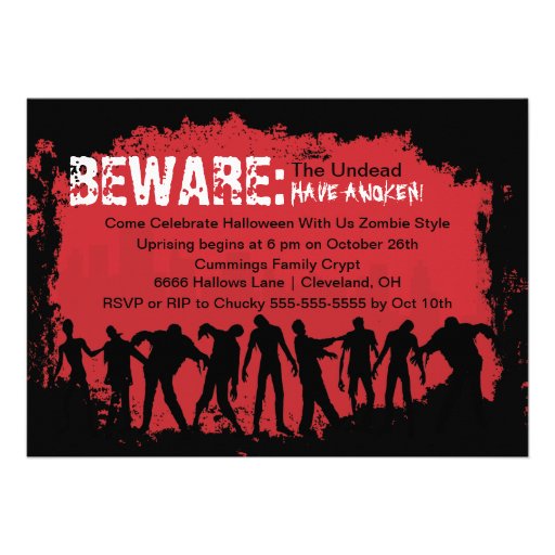 Zombie Red Halloween Party Invitation