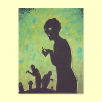 Zombie Silhouette Green dark art horror postcards